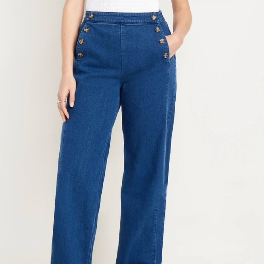 New High-Waisted Blue Button-Detail Pants old navy size 12